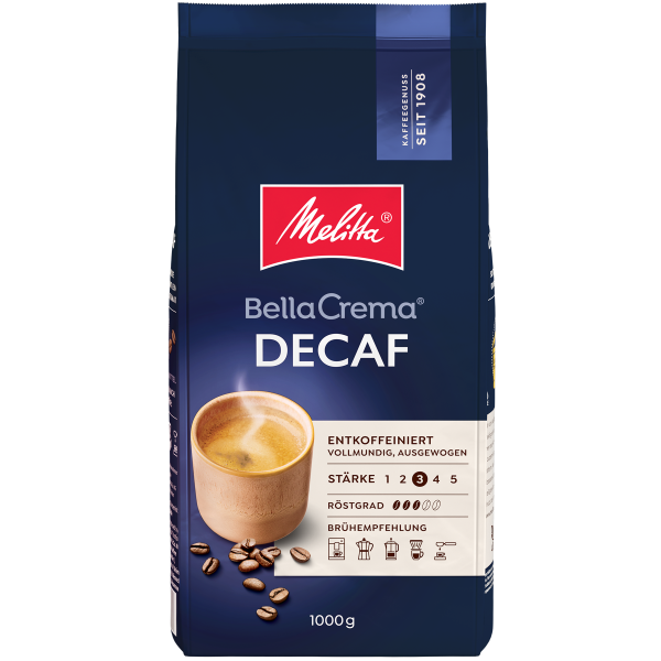 Melitta® BellaCrema® Decaffeinato, Kaffeebohnen, 1000g - Front